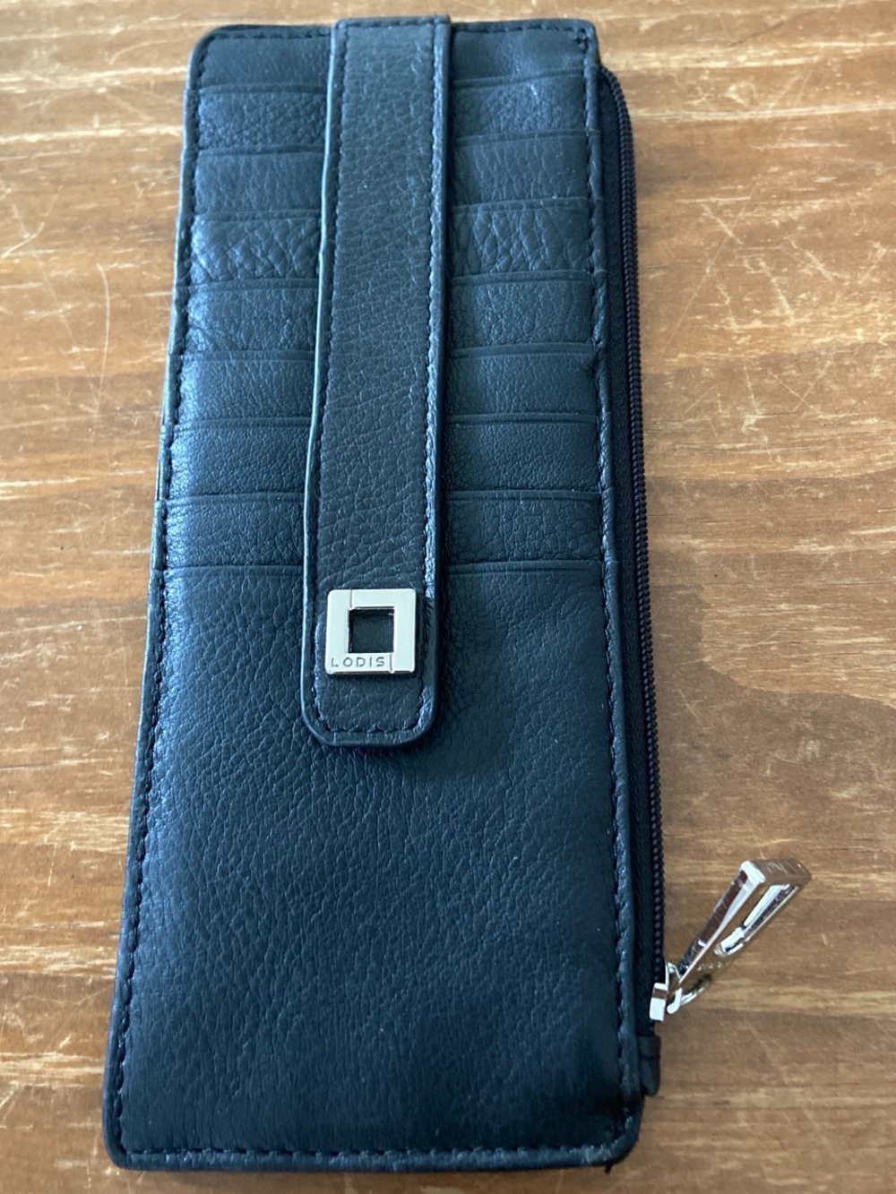 Lodis Black Leather Zip Card & Key Holder